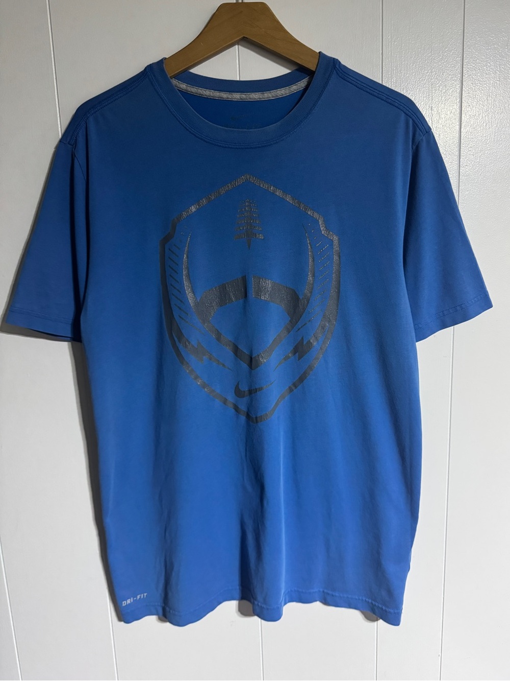 Nike Football Tee Cobalt Blue Short Sleeve Graphic T-shirt Blue Swoosh Grey Logo